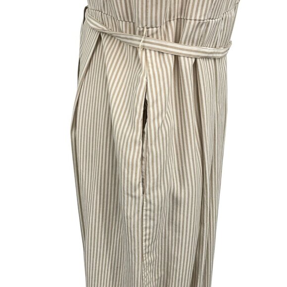 Vetta The Button Up Midi Dress Taupe Stripe Short Sleeve Buttoned Size XS Belted - Picture 5 of 9
